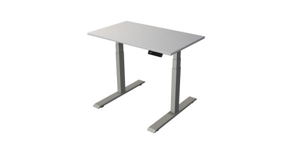 Kerkmann Steh-/Sitztisch B 1000 x T 600 mm, silber, elektrisch höhenverstellbar von 630 - 1270 mm, lichtgrau/silber, 10275511