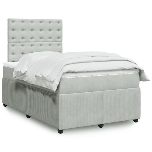 vidaXL Boxspringbett mit Matratze Hellgrau 120x190 cm Samt, 3294598