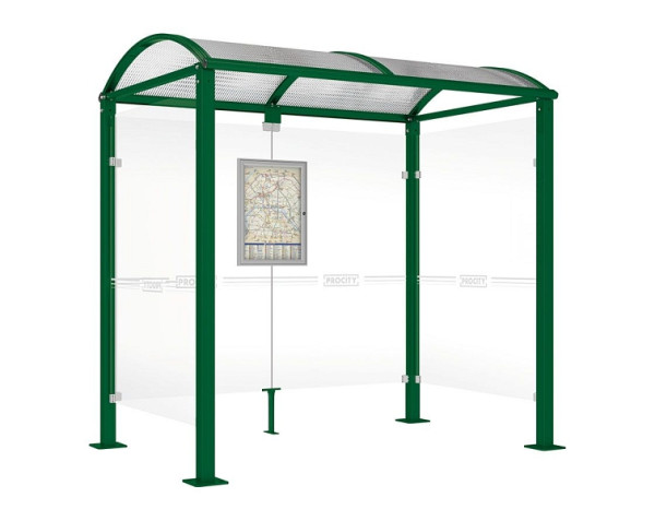 Procity Wartehalle Vierkantrohr - 2 Seitenverkleidungen, Farbe RAL 6005, Maße: Breite 2500 x Höhe 2560 x Tiefe 1600 mm, 529318.6005