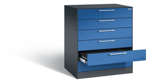 C+P Karteischrank Asisto, H1010xB800xT600mm, Farbe: Schwarzgrau / Enzianblau, Bügelgriff, 146243-624 S10011