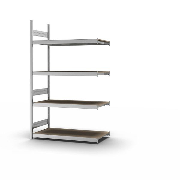 hofe Großfach-Anbauregal, 2500x600x1500 mm, 4 Fachebenen, Spanplatte verzinkt, 350 kg Fachlast, 350 kg Feldlast, zweiseitige Bedienung, GZA25615S