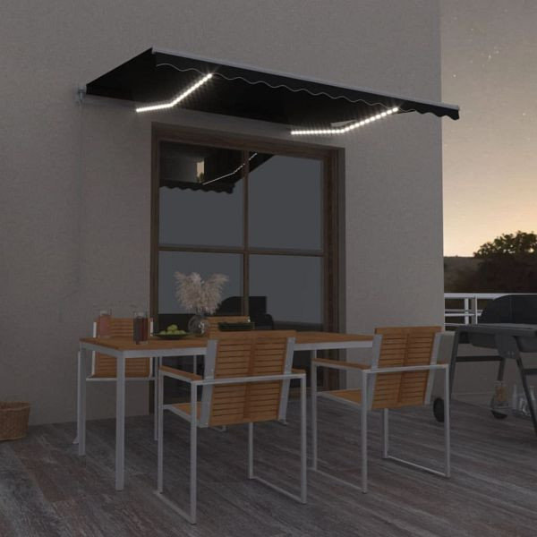 vidaXL Markise Manuell Einziehbar mit LED 350x250 cm Anthrazit, 3068884