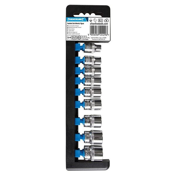 Silverline Sechskant-Steckschlüsseleinsätze, metrisch, 3/8-Zoll-Antrieb, 9-tlg. Satz, 8–19 mm, 675084