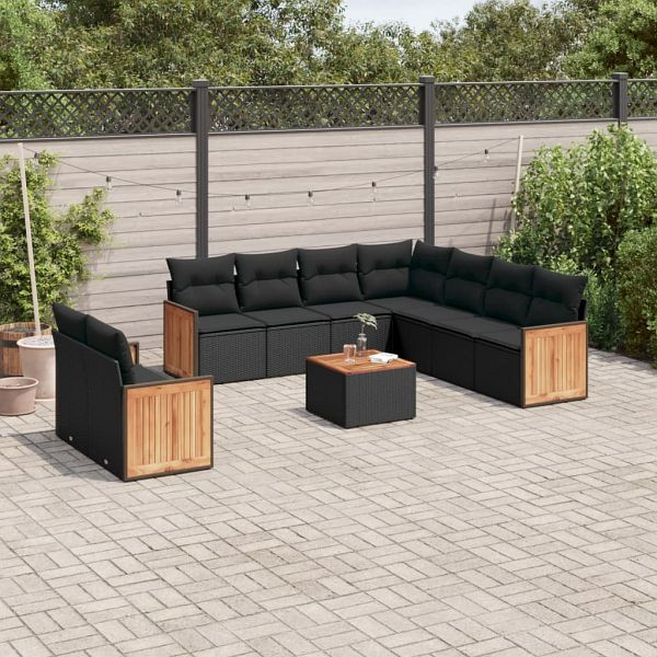 vidaXL 10-teilig Garten-Sofagarnitur mit Kissen Schwarz Poly Rattan, 3227784