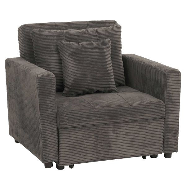 Mendler Schlafsessel HWC-L90, Klappsessel Gästebett Relaxsessel, Liegefläche 200x100cm Stoff/Textil Cord, dunkelgrau, 158909