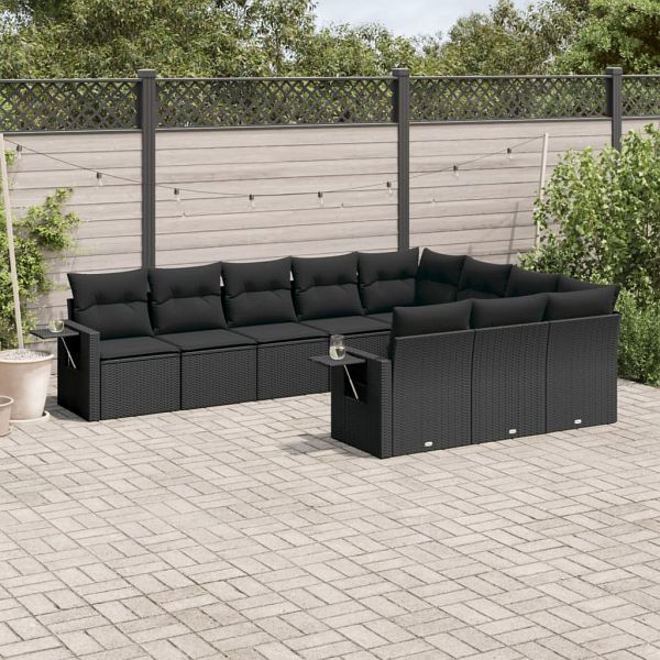 vidaXL 10-teilig Garten-Sofagarnitur mit Kissen Schwarz Poly Rattan, 3253022