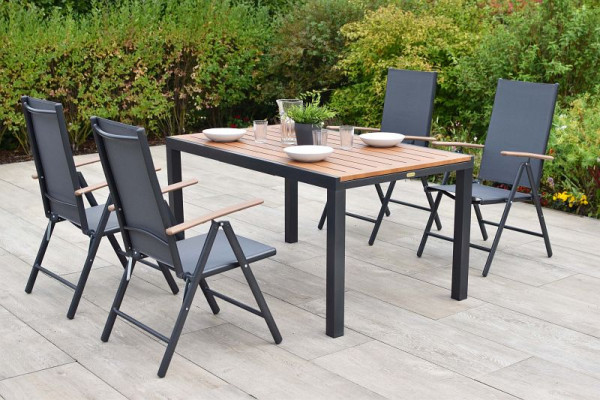 Merxx Valenza Set 5-teilig, 4 Valenza Klappsessel, 1 Ausziehtisch 150 (200) x 90 cm, folierte Tischplatte in Holzoptik, 51115-309