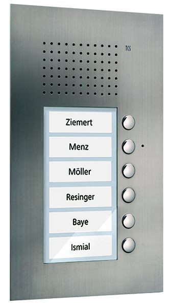 TCS Audio Außenstation Serie PUK 6 Klingeltasten (rechtsbündig), 1-spaltig, UP Edelstahl, PUK06/1-ES