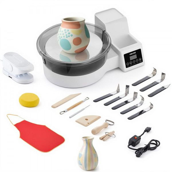 VEVOR Elektrische Töpferscheibe 450W, 28cm Aluminium, Fußpedal, 30–300 U/min, PP-Gehäuse, Weiß, für Anfänger, PDSLPJBSSLTM85KA2001V2