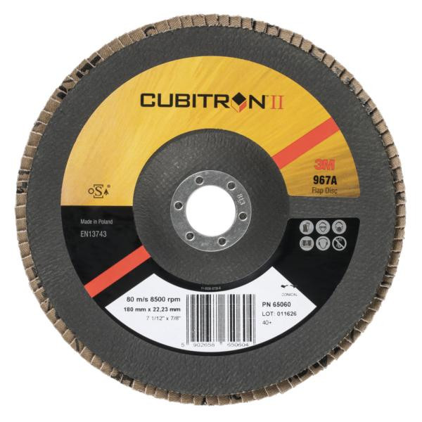 3M Cubitron II Fächerschleifscheibe 967A, 180 mm x 22 mm, 40+, konisch, VE: 10 Scheiben, 7000104365