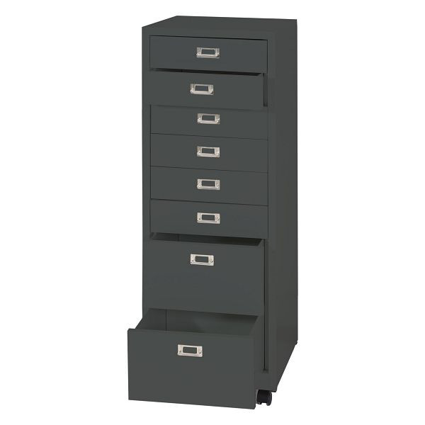 Mendler Rollcontainer HWC-L49, Schubladenschrank Stahlschrank Aktenschrank, Metall 115x40x41cm 8 Schubladen, dunkelgrau, 99473