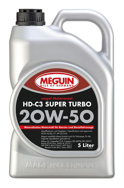 Meguin megol Motorenöl HD-C3 Super Turbo SAE 20W-50, Kanister Kunststoff, VE: 5 Liter, 4628