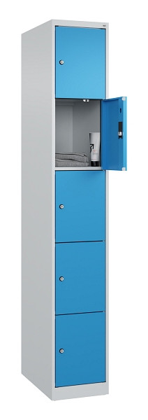C+P Schließfachschrank Evolo PLUS, 5 Fächer, 1850x300x500mm, 7035/5012, 049000-105 S10007