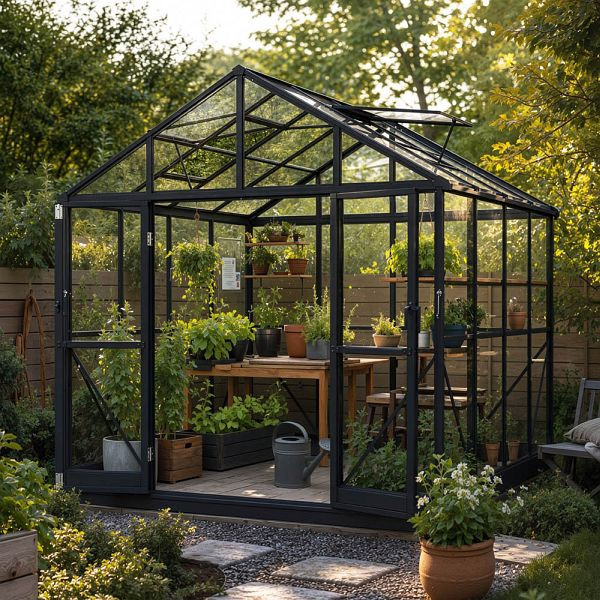 HOME DELUXE Gewächshaus ALBORA Schwarz - 244 x 244 cm, 75193