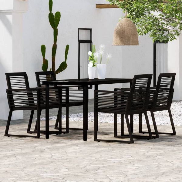 vidaXL 5-teilig Garten-Essgruppe Schwarz, Material: PVC-Rattan, Stahl, 3099151