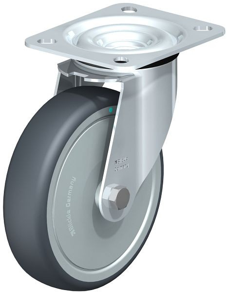 Blickle LE-TPA 127KD-FK Stahlblech-Lenkrolle mit Anschraubplatte, Thermoplastisches Gummi-Elastomer, Grau, 673608