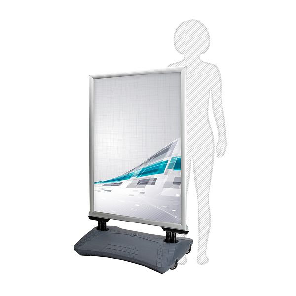 VKF Renzel Regenwasserfester Kundenstopper / Plakatständer WindSign „Seal”, 44mm-Profil, silber / grau, 700 x 1.000 mm, 50.0298.3