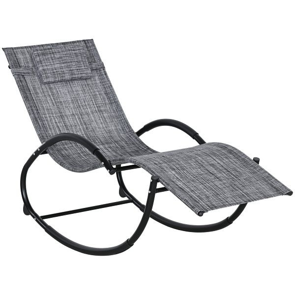 Outsunny Schaukelstuhl Gartenstuhl Liegestuhl, inkl. Kopfstütze, 155 cm x 61cm x 88 cm, Grau, 84A-120V01GY