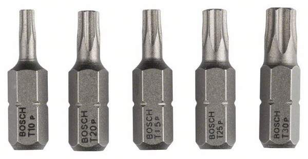 Bosch Schrauberbit-Set Extra-Hart (Torx), 5-teilig, T10, T15, T20, T25, T30, 25 mm, VE: 5 Stück, 2607001768