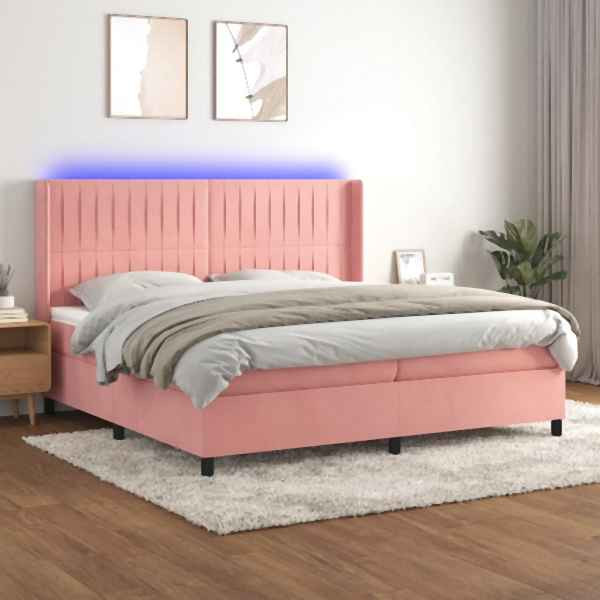 vidaXL Boxspringbett mit Matratze & LED Rosa 200x200 cm Samt, 3139708