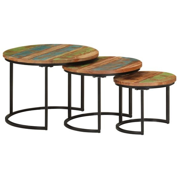 vidaXL Satztische 3 Stück Recyceltes Massivholz, pulverbeschichtet, 353902