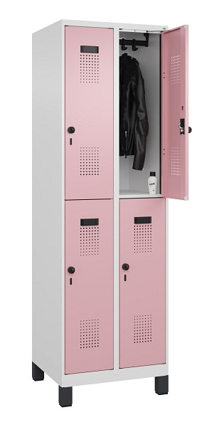 C+P Doppelstöckiger Spind Evolo PLUS, mit Füßen, 4 Fächer, 1950x600x500mm, 9016, Frontfarbe RAL 3015 Hellrosa, Drehriegel, 049310-20 S10018