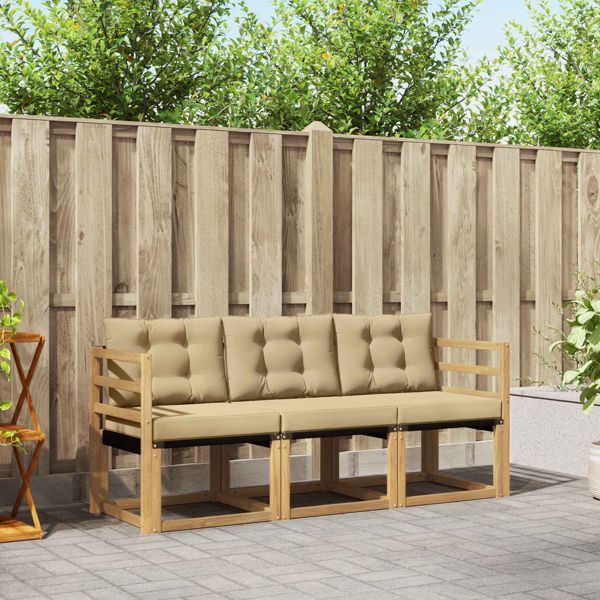 vidaXL Outdoor-Sofagarnitur mit Kissen 3-teilig Weiß und Beige, 3389155