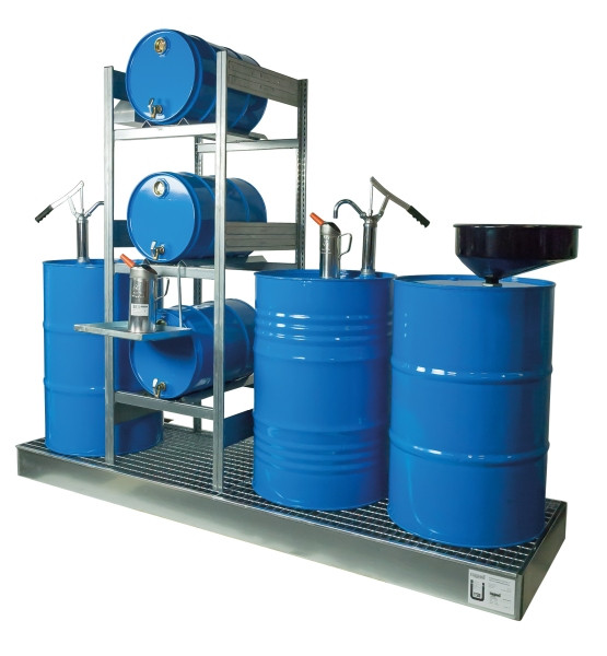 Rapid Abfüllplatz mit Auffangwanne für 3x 60 l + 3x 200 l, inkl. 2 Handhebelpumpen, 25 082