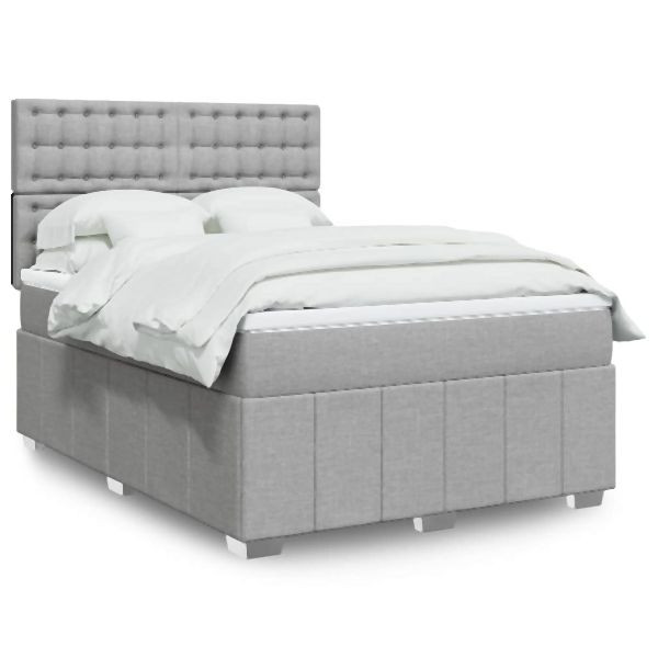 vidaXL Boxspringbett mit Matratze Hellgrau 160x200 cm Stoff, 3294033