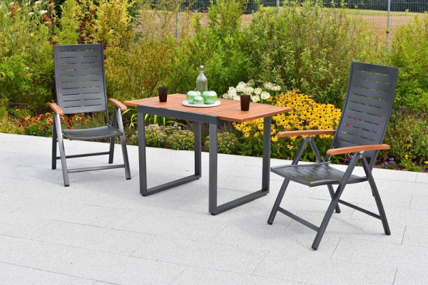 Merxx Tinos Set 3-teilig, 3 Tinos Klappsessel, folierte Armlehnen, Holzoptik, 1 Ausziehtisch 80 /120 x 70 cm, Tischplatte aus Akazienholz, 50465-217