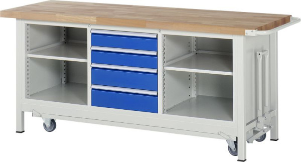 RAU Absenkbare Werkbank 8000 - Modell 8566, B2000 x T700 x H880 mm, 4 Schubladen, 15-8566A2-207B4F.11