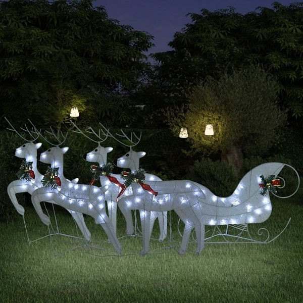 vidaXL Rentier mit Schlitten Weihnachtsdekoration 100LEDs Outdoor Weiß, 3100429
