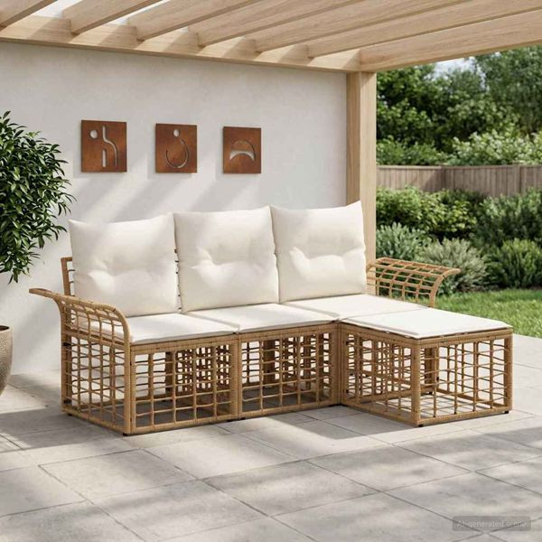 vidaXL Outdoor-Sofagarnitur 4-teilig Natürlich und Cremweiß Polyester, 3437676