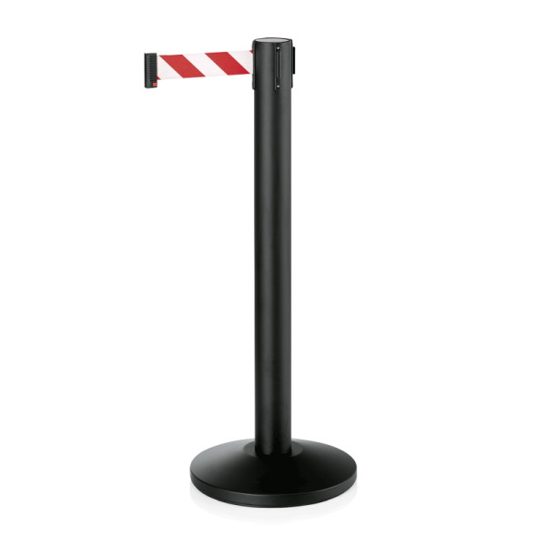 WAS Abgrenzungspfosten mit Gurtband rot-weiß, 5 m, schwarz pulverbeschichtet, VE: 2 Stück, 2914750