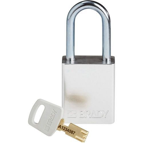 Brady Vorhängeschloss SafeKey, Aluminium, lichte Bügelhöhe 38,10 mm, weiß, 312023