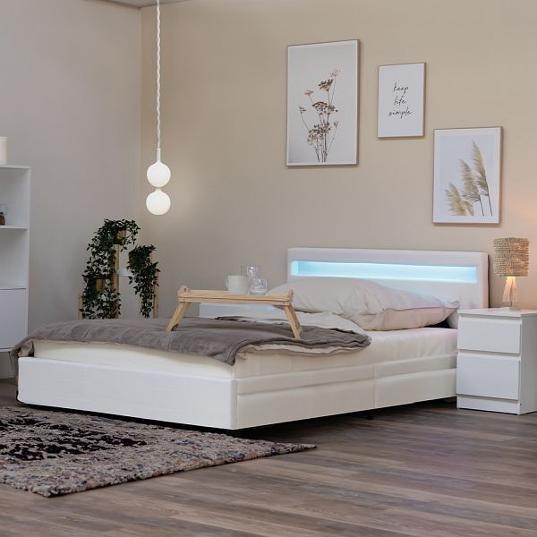 HOME DELUXE LED Bett NUBE mit Schubladen - 140 x 200 cm Weiß, 7316