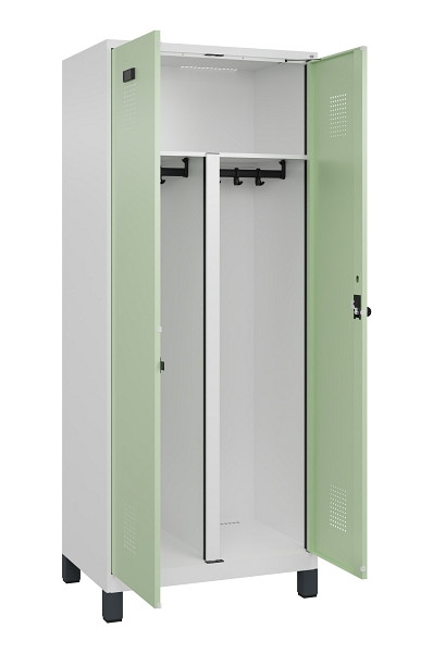 C+P PSA Schwarz-Weiß-Spind Evolo PLUS, mit Füßen, 2 Abteile, 1950x800x500mm, 90, Frontfarbe RAL 6019 Weissgrün, Drehriegel, 049012-22P S10019