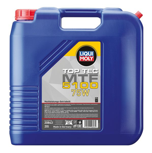 LIQUI MOLY Getriebeöl Top Tec MTF 5100 75W, Kanister Kunststoff, VE: 20 Liter, 20843