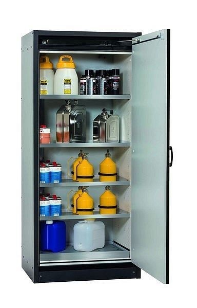 asecos Sicherheitsschrank Q-CLASSIC-30, Q30.195.086.WDR in resedagrün RAL 6011 mit 4x Fachboden (Edelstahl), 31009-068-30048
