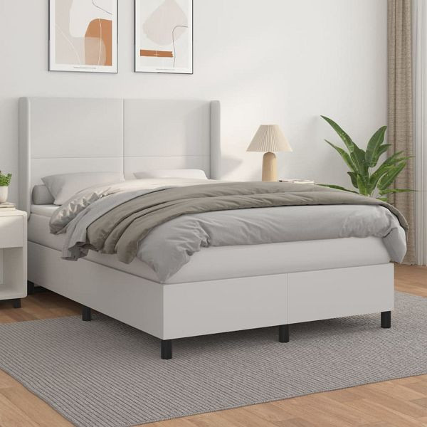 vidaXL Boxspringbett mit Matratze Weiß 140x200 cm Kunstleder, 3132382