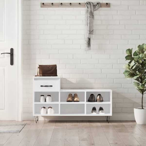 vidaXL Schuhregal Hochglanz-Weiß 102x36x60 cm Holzwerkstoff, 831366