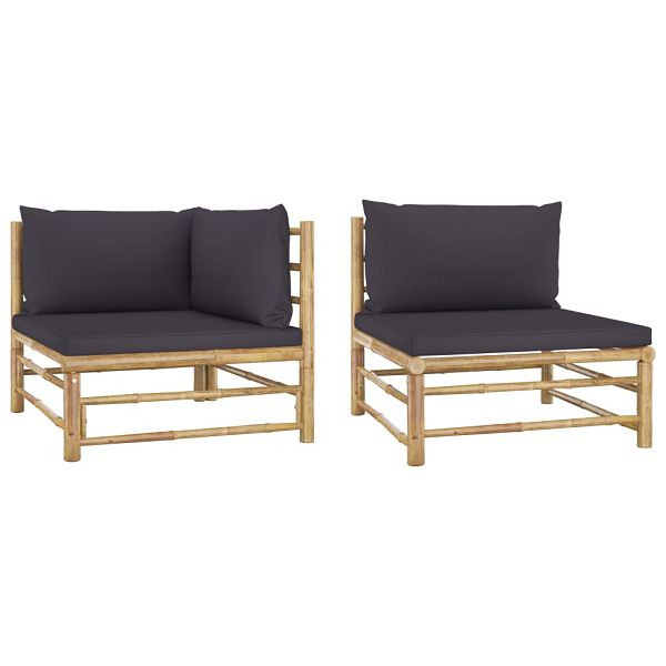 vidaXL 2-teilig Garten-Lounge-Set mit Kissen Dunkelgrau Bambus, 313151
