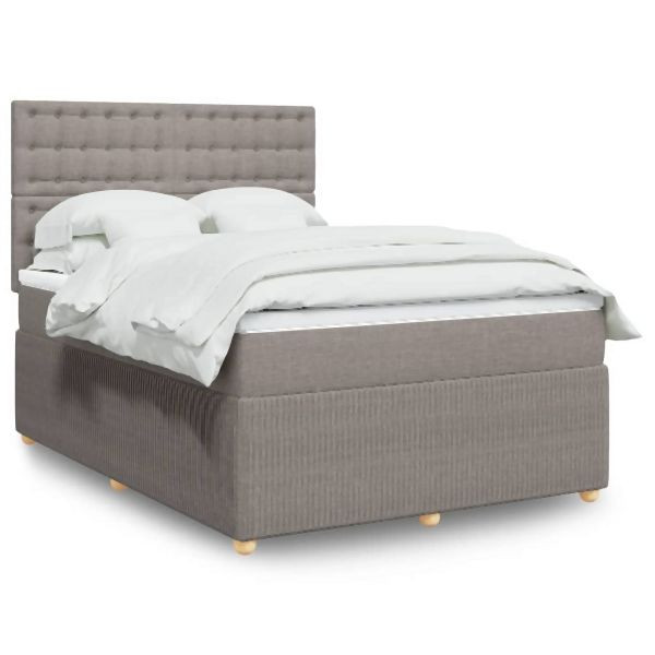 vidaXL Boxspringbett mit Matratze Taupe 160x200 cm Stoff, 3292125