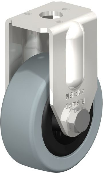 Blickle BRXA-VPA 50G Edelstahl-Apparate-Bockrolle mit Rückenloch, Vollgummi, Grau, 754204
