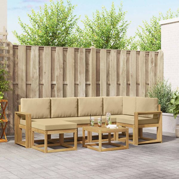 vidaXL Outdoor-Sofagarnitur 7-teilig Weiß und Beige Massivholz Akazie, 3387917