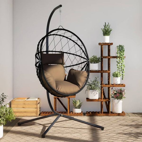 vidaXL Hängesessel Ei-Design mit Ständer Taupe Rattan und Stahl, 4007403