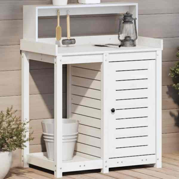 vidaXL Pflanztisch mit Ablagen Weiß 82,5x50x109,5 cm Massivholz Kiefer, 832423