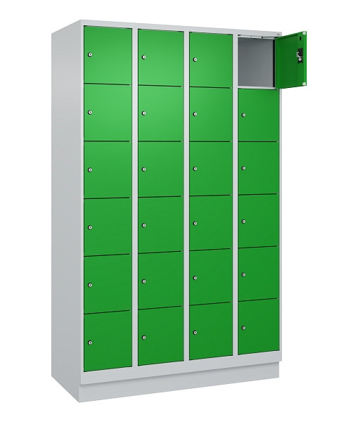 C+P Schließfachschrank Evolo PLUS, mit Sockel, 24 Fächer, 1950x1200x500mm, 7035/6037 Reingrün, 049020-406 S10011