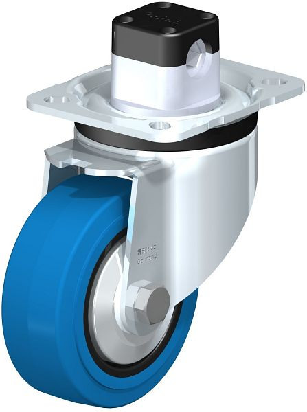 Blickle LK-POEV 100R-1-CS11-SB-FA Stahlblech-Lenkrolle, schwere Ausführung, mit Anschraubplatte & Zentralfeststeller, Elastik-Vollgummi, Blau, 850949