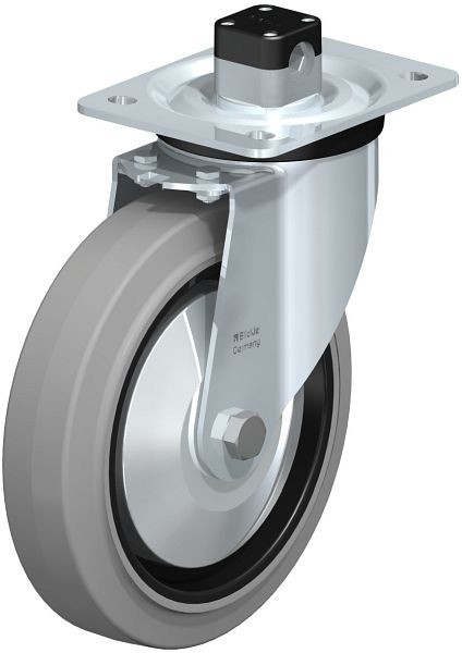 Blickle L-POEV 200KD-CS11-SG-FA Stahlblech-Lenkrolle, mittelschwere Ausführung, mit Anschraubplatte & Zentralfeststeller, Elastik-Vollgummi, Grau, 850748